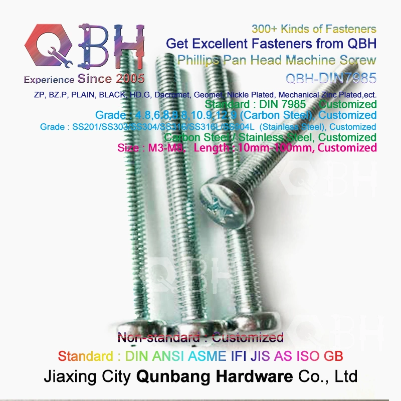 Qbh DIN7985 Phillips Cross Pan Head Carbon Steel 1010/1022 Customized OEM ODM Machine Screw Spring Washer Assembly