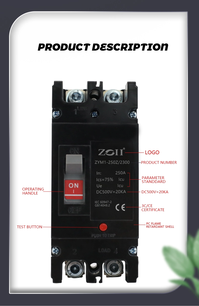 Zoii Electric CE Certificates DC Solar MCCB Breaker MCCB for Solar System