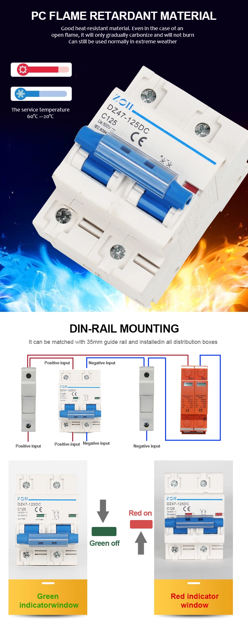 Zoii Circuit Breaker DC 125A 2pole DC Breaker 100A 80A DC MCB