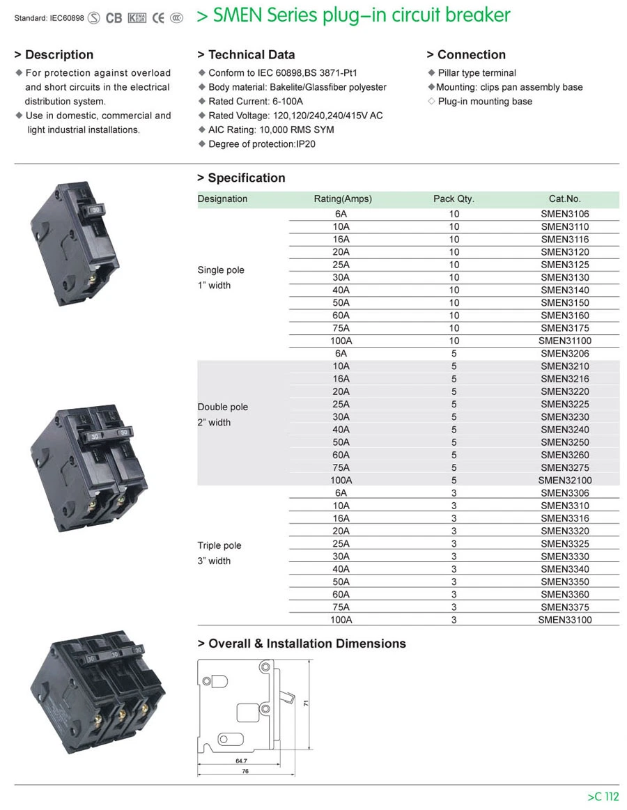 MCB The Black Cover Ge Tql Thqc Thqp Circuit Breaker