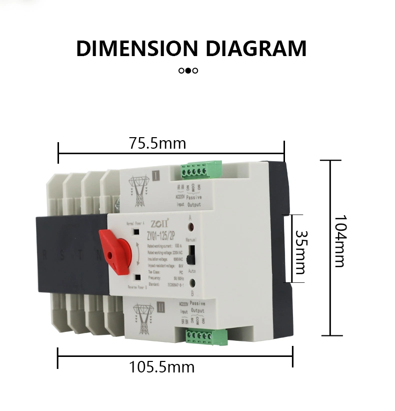 Zoii Factory 125A High Quality ATS Controller Automatic Transfer Switch, Mini Rotary Switch