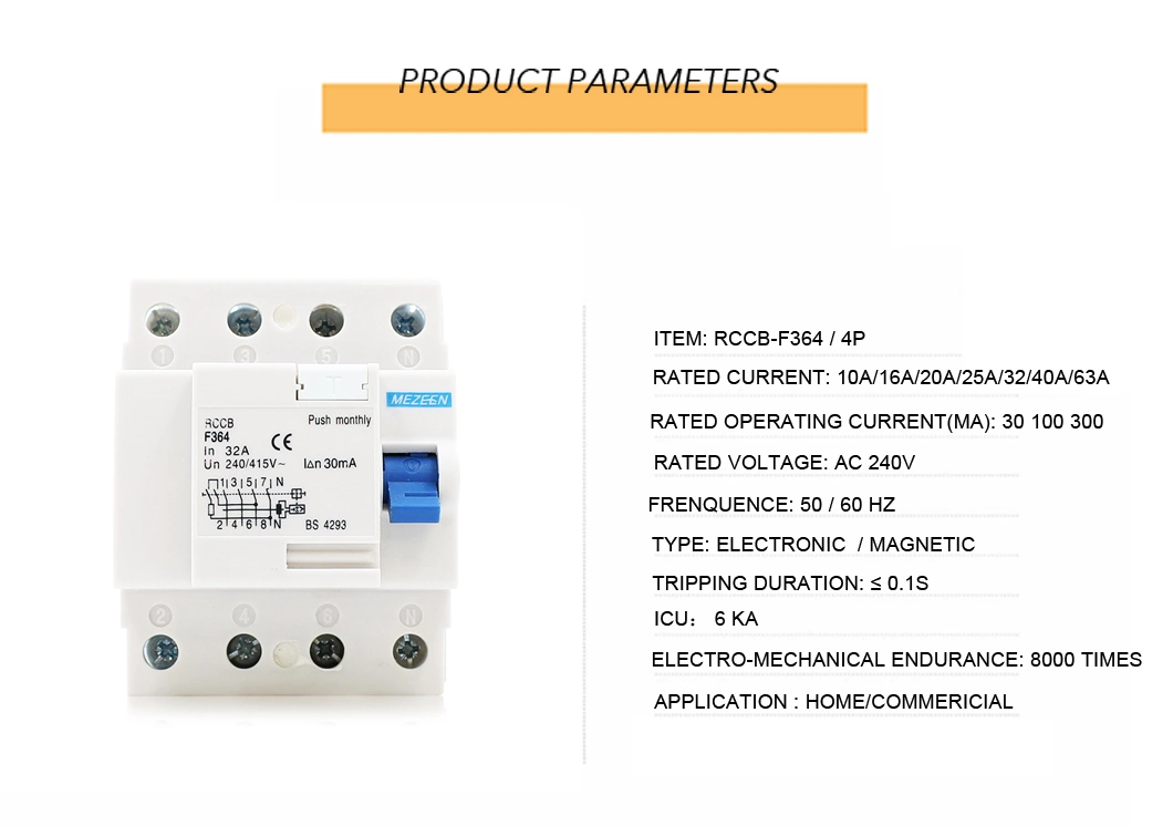 Type a B RCCB 4p 6-63A Main Circuit Breaker Switch