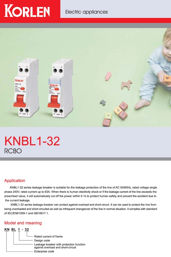 High Quality Mini RCBO Circuit Breaker 6ka (SEMKO) (KNBL1-32)