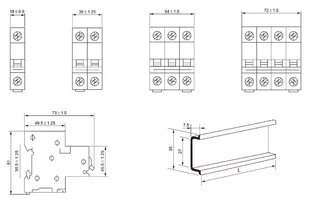 Dz47-63z DC Miniature Circuit Breaker 1A 2A 3A 4A 6A 10A 16A 20A 25A 32A 40A 50A 63A 1 Pole 2 Pole 3 Pole 4 Pole 12V 24V 60V 250V 500V 550V 750V 1000V DC MCB