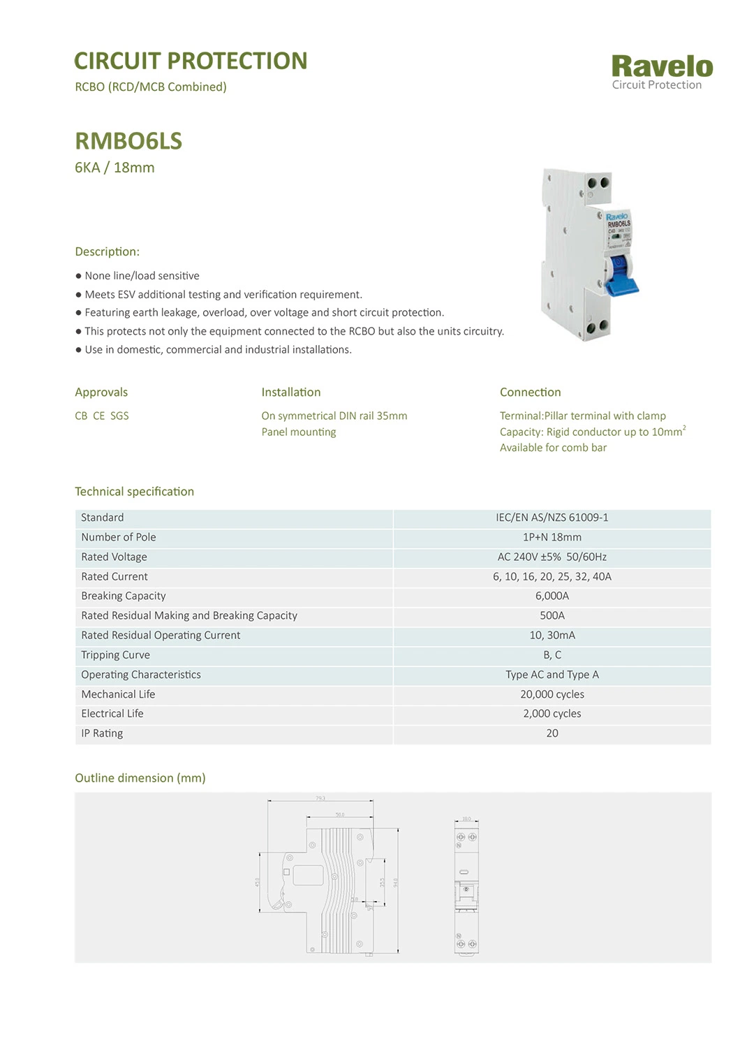 Rmbo620 20 AMP RCBO Circuit Breaker Switch Australia