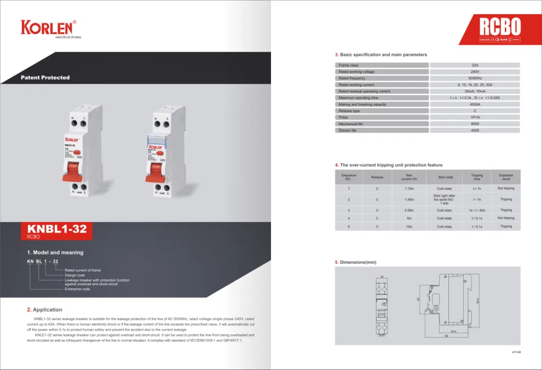 6ka High Quality Safety Mini RCBO Circuit Breaker Knbl1-32