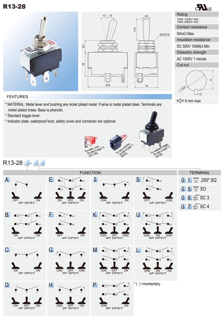 Mini Momentary Contact Stainless Steel Toggle Switch