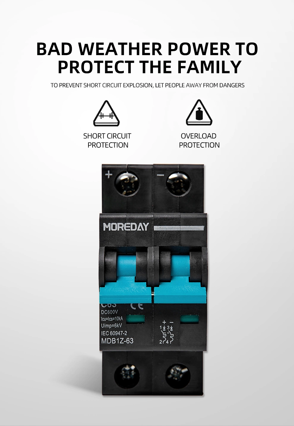 DC Mini Circuit Breakers 2p 800 Volt DC MCB for Safety Protection of Solar Panels