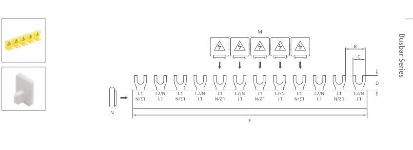 High Quality Fork Type 1p2p3p4p 1m Copper Busbar Circuit Breaker Busbars Used for MCB