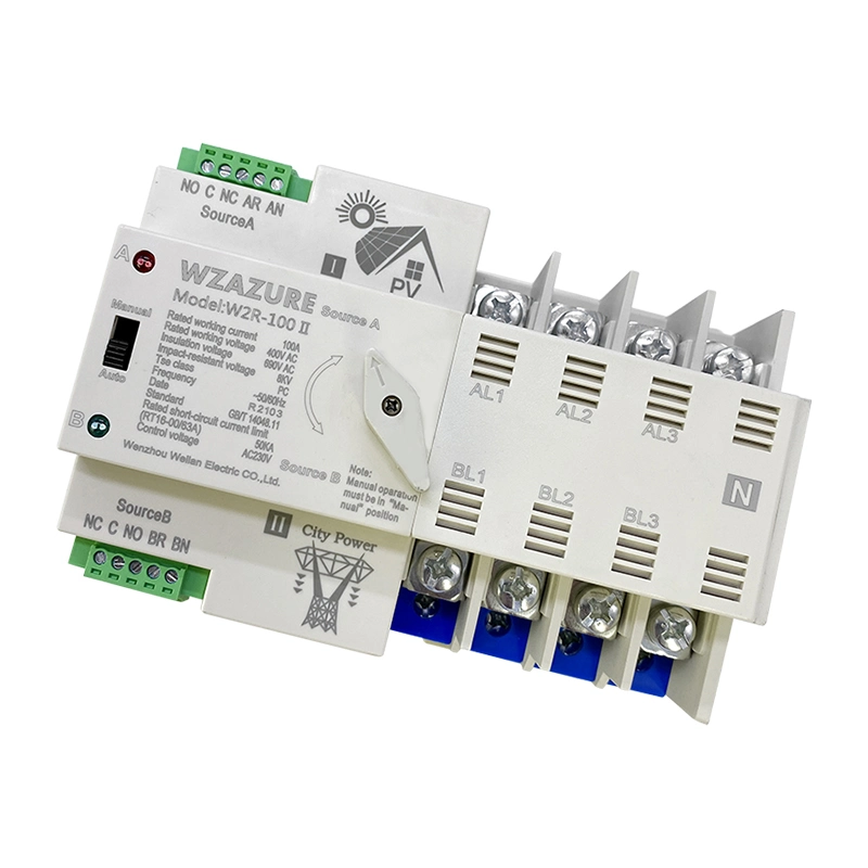 W2r -100 DIN Rail Automatic Transfer Switch for Solar Power 4p Mini ATS PV System Power to City Power