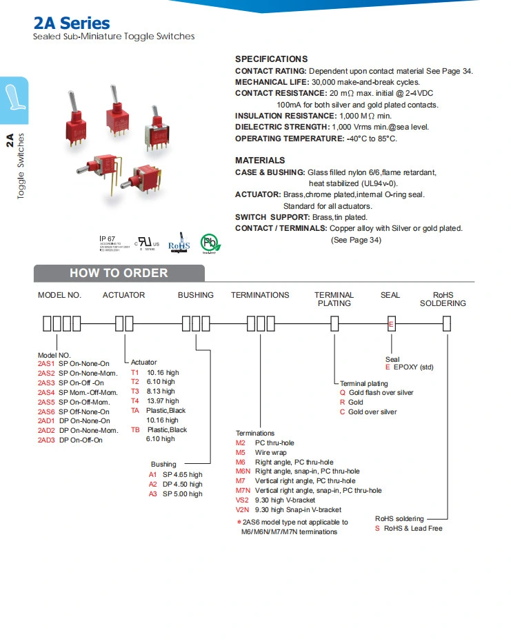 IP67 Sealed on-off Sub-Mini Waterproof Toggle Switch