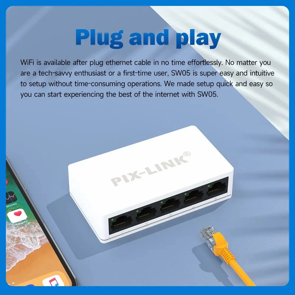 Pix-Link Plastic Case 5V Mini Ethernet 5 Port 10/100Mbps Fast Network WiFi Switch for Home Office Use