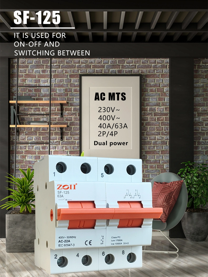 80A 100A 125A 2p Modular DIN Rail Mini Changeover Switch Manual Isolator Disconnector Switch