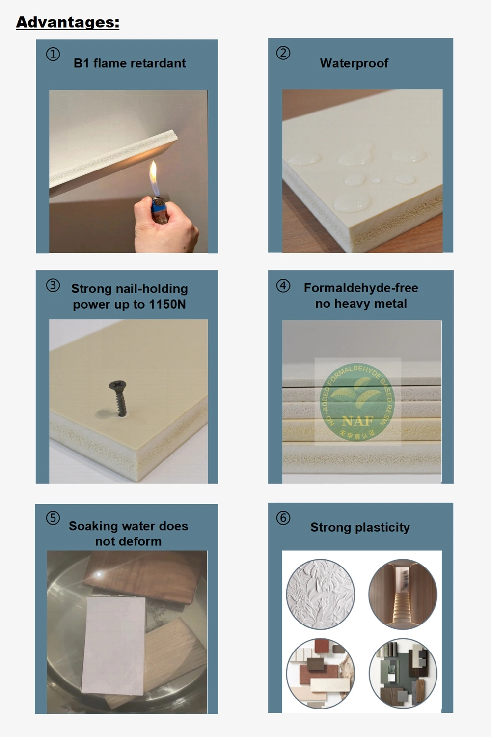 Strong Nail-Holding Power (1150N) Fireproof Diatom PVC Board for Furniture