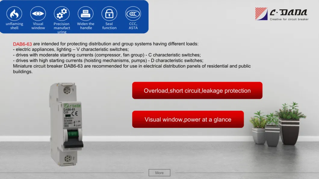 3ka, 4.5ka, 6ka Cdada MCB 10 AMP Mini Circuit Breaker