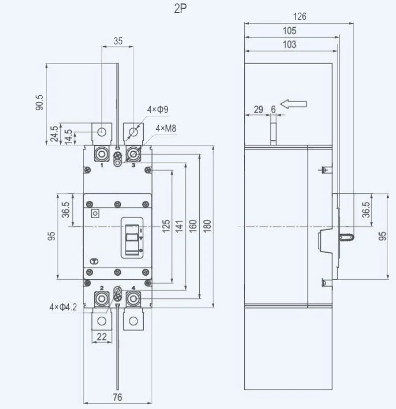 Geya Grm3DC-250hu-2p 63A-250A DC1000V 630A Moulded Case 800-1000V China 125A Shunt Trip MCCB