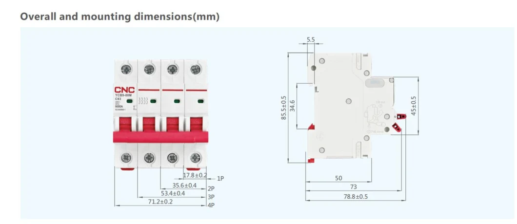 CNC 63A Electrical Circuit Breaker DC MCB 2p 500VDC IEC Standard