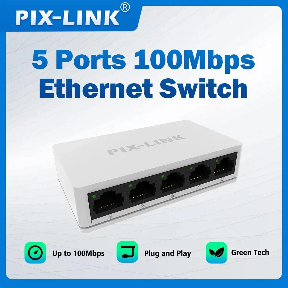 Pix-Link Plastic Case 5V Mini Ethernet 5 Port 10/100Mbps Fast Network WiFi Switch for Home Office Use