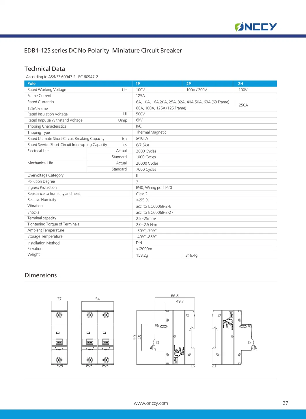 Single Phase 63 80 100 125 AMP DC Miniature Circuit Breaker for PV Energy Storage