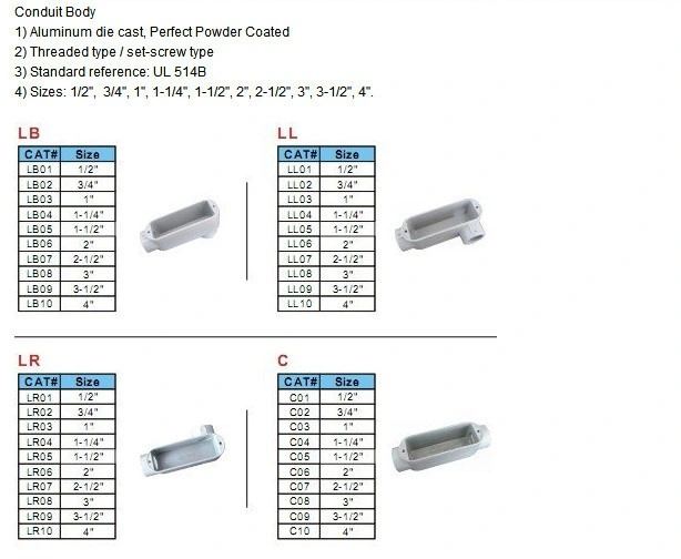 Electrical Conduit Fittings Aluminum Rigid Conduit Bodies Lb EMT Conduit Body