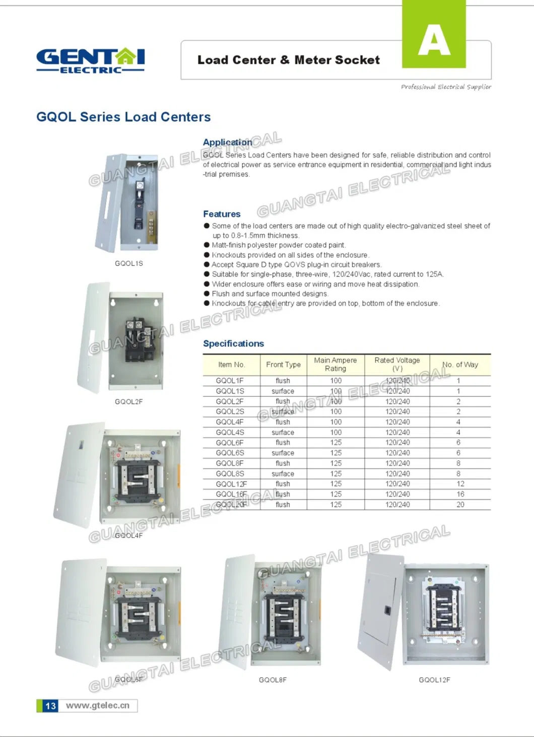 Good Quality D Type Qol8f 125A Plug in Panel Board