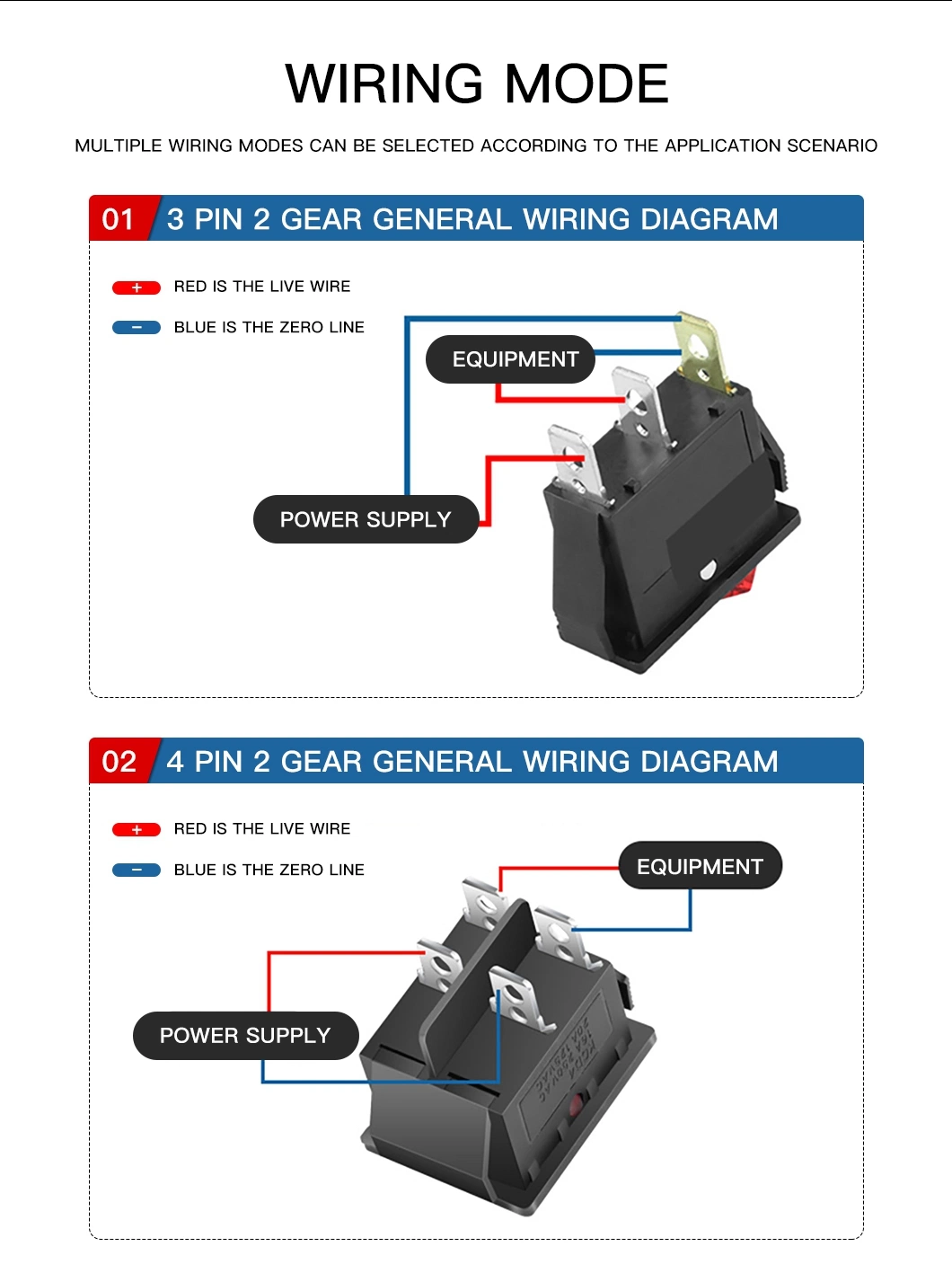 Kcd2-201n 4p Dpdt Mini Light Illumination 220V on-off Rocker Switch