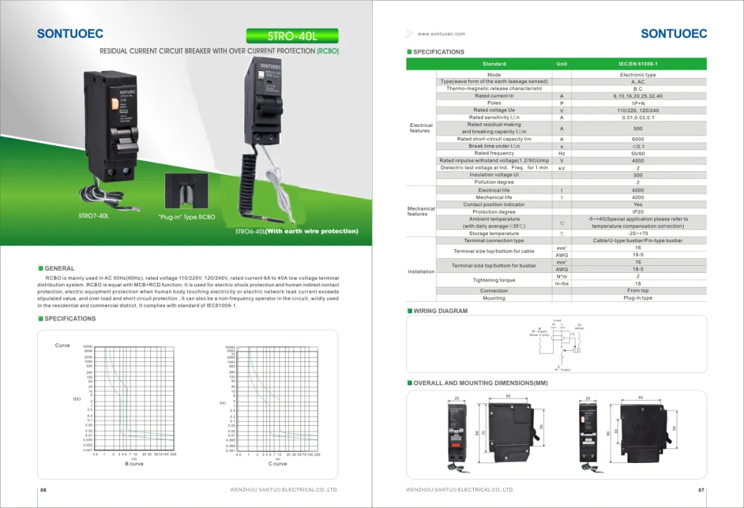 Middle Market 6ka 1p+N Plug in Type RCBO Black Color Circuit Breaker