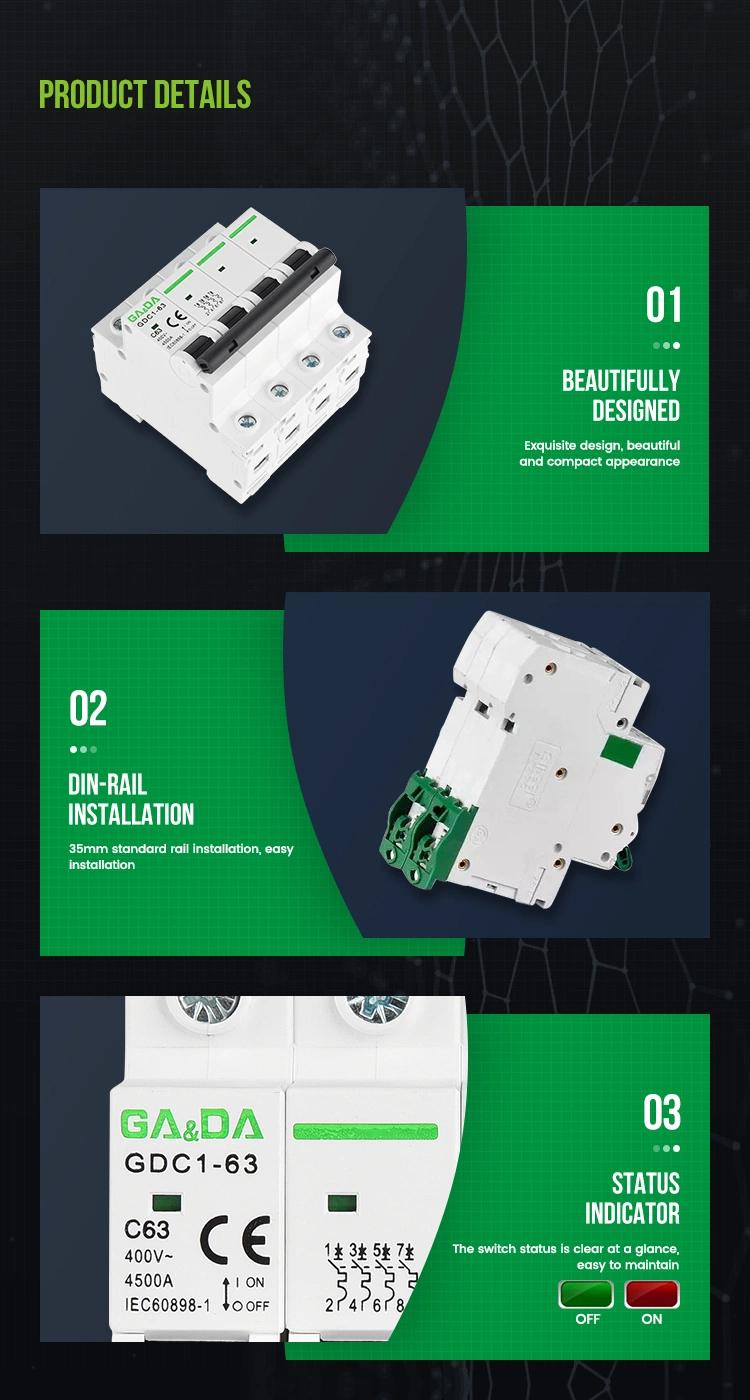 High Quality 3 Pole Miniature Circuit Breakers 50/60Hz in Solar System