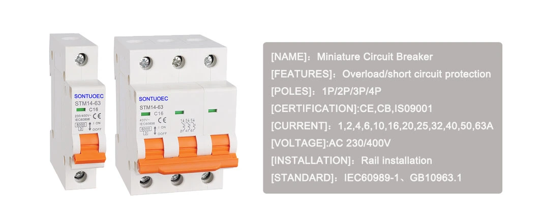 Stm14-63 Series (MCB) Miniature Circuit Breaker DIN Rail Instation 6ka