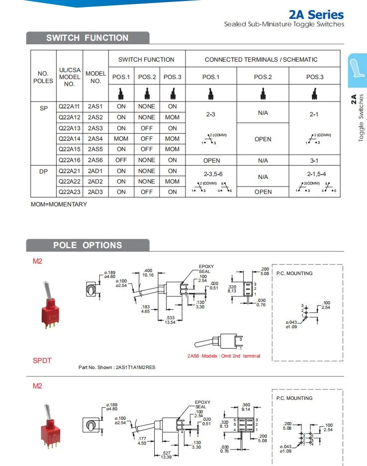 IP67 Sealed on-off Sub-Mini Waterproof Toggle Switch