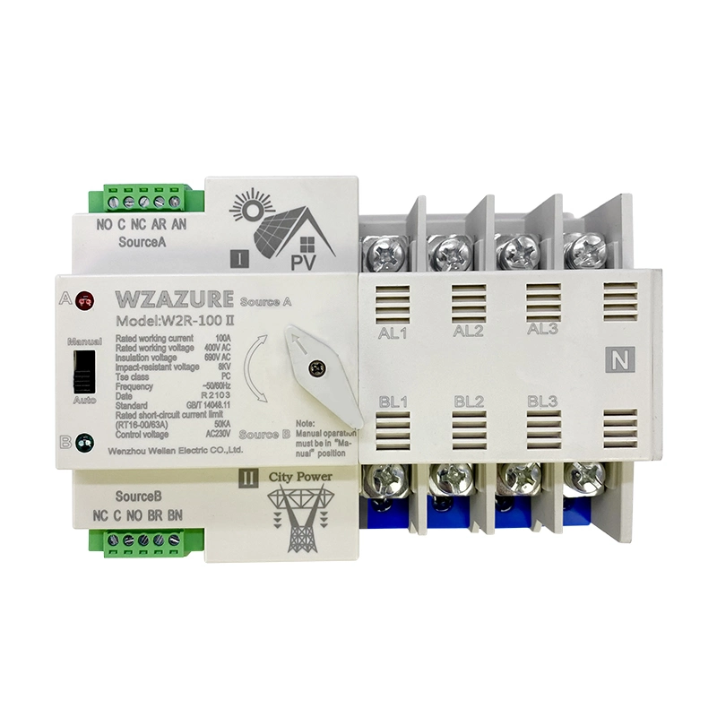 W2r -100 DIN Rail Automatic Transfer Switch for Solar Power 4p Mini ATS PV System Power to City Power