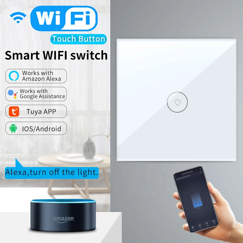 Zigbee/WiFi Bt Black Tuya Smart Home Electrical Light Wall Switch with Tempered Glass