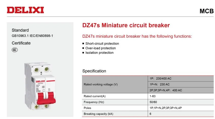 Delixi Dz47s Miniature Circuit Breaker 1p 2p 3p 4p