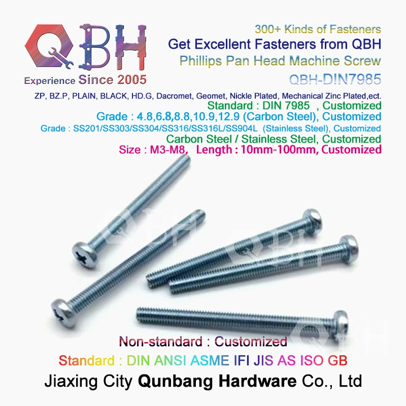 Qbh DIN7985 Phillips Cross Pan Head Carbon Steel 1010/1022 Customized OEM ODM Machine Screw Spring Washer Assembly