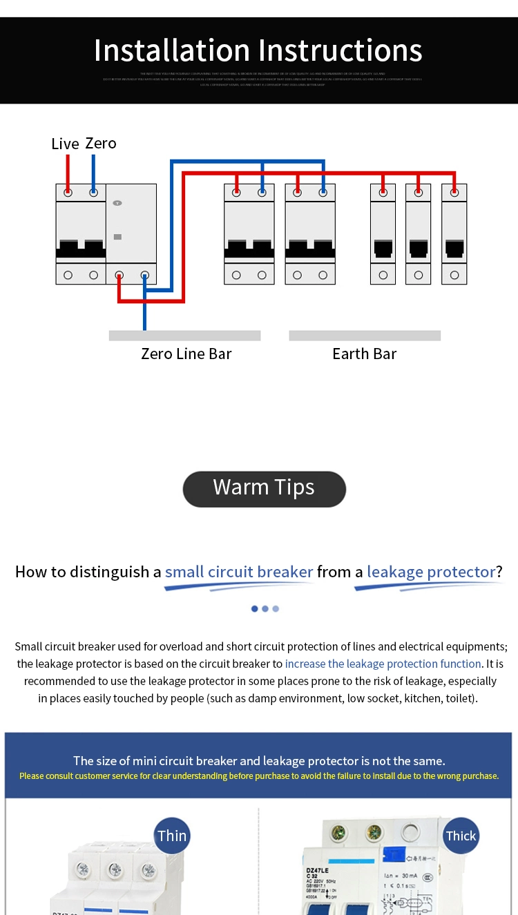 Using for Low Power Equipment/Lighting/Main Power Switch Air Switch Circuit Breaker