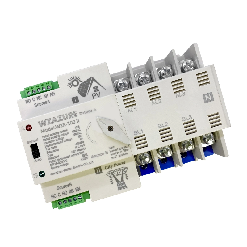 W2r -100 DIN Rail Automatic Transfer Switch for Solar Power 4p Mini ATS PV System Power to City Power