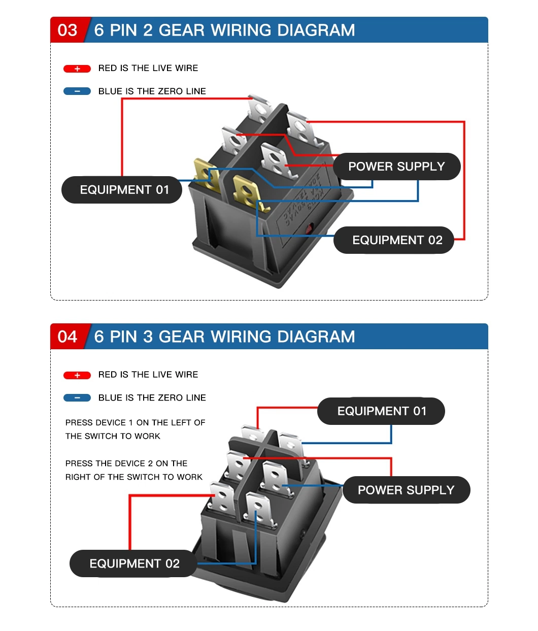 Kcd2-201n 4p Dpdt Mini Light Illumination 220V on-off Rocker Switch