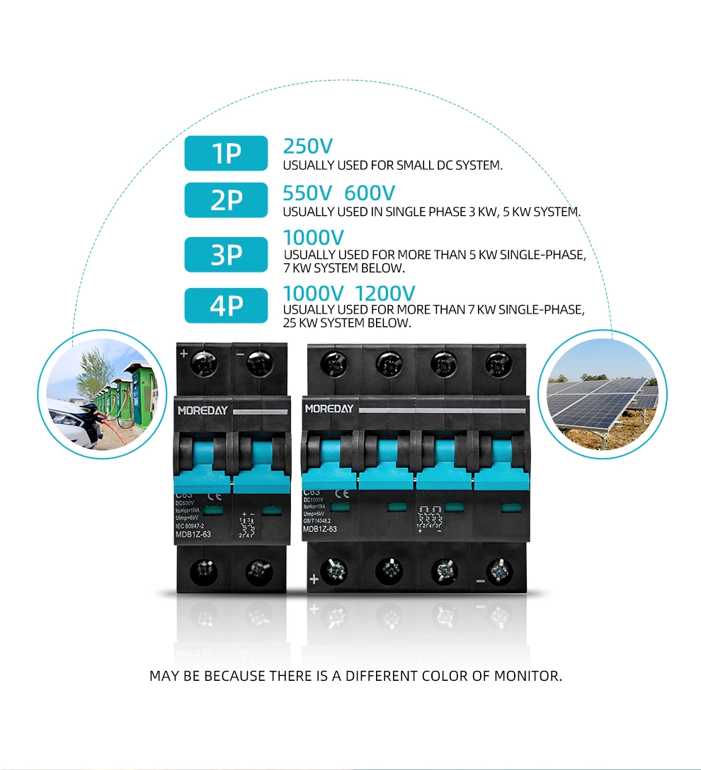 CE CB 1p 2p 3p 4p 6ka 250V 550V 750V 800V 1000V 1200V DC 16A 20A 32A 40A 63A DC Miniature Circuit Breaker MCB