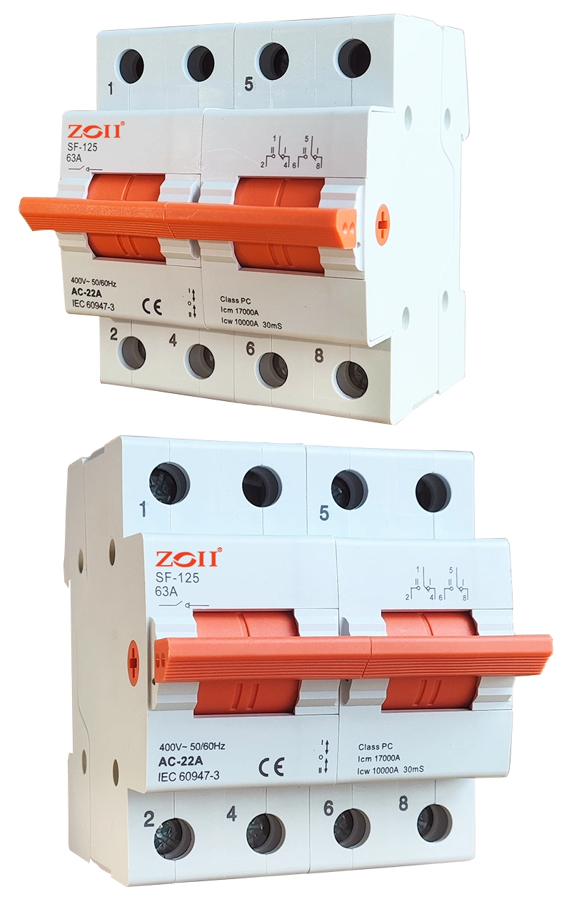 80A 100A 125A 2p Modular DIN Rail Mini Changeover Switch Manual Isolator Disconnector Switch