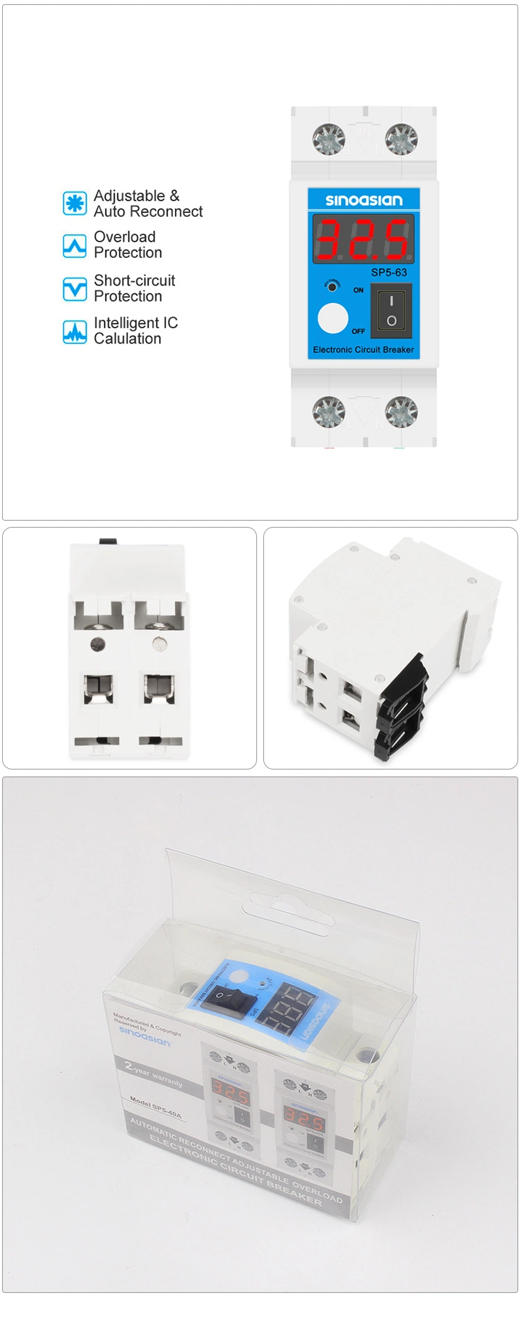 110-300V AC 20.8A Auto Reconnect Current Overload Electronic Circuit Breaker