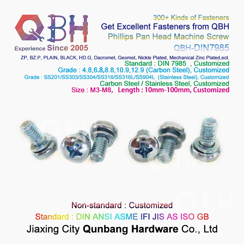 Qbh DIN7985 Phillips Cross Pan Head Carbon Steel 1010/1022 Customized OEM ODM Machine Screw Spring Washer Assembly