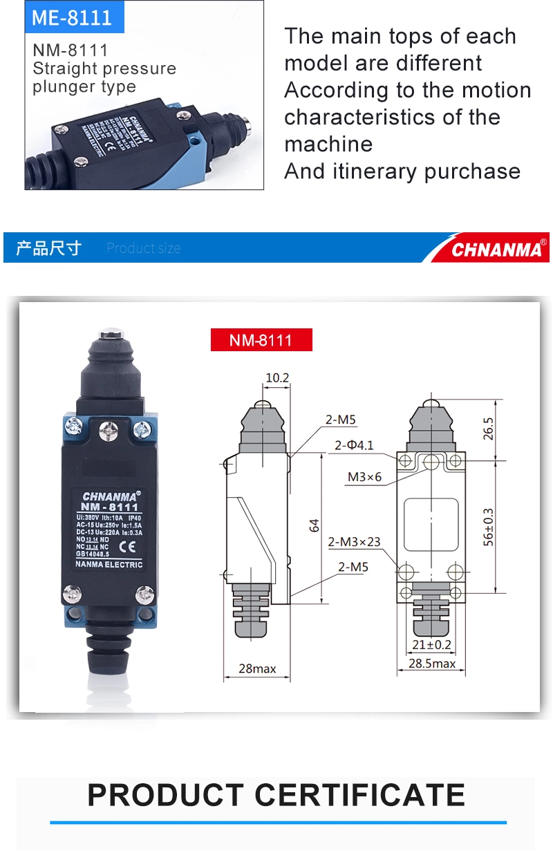 Rotary Adjustable Roller Mini Limit Switches Tz-8108 AC250V 5A 1no1nc