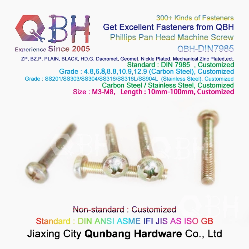 Qbh DIN7985 Phillips Cross Pan Head Carbon Steel 1010/1022 Customized OEM ODM Machine Screw Spring Washer Assembly