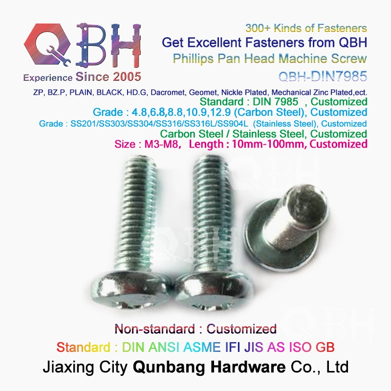 Qbh DIN7985 Phillips Cross Pan Head Carbon Steel 1010/1022 Customized OEM ODM Machine Screw Spring Washer Assembly