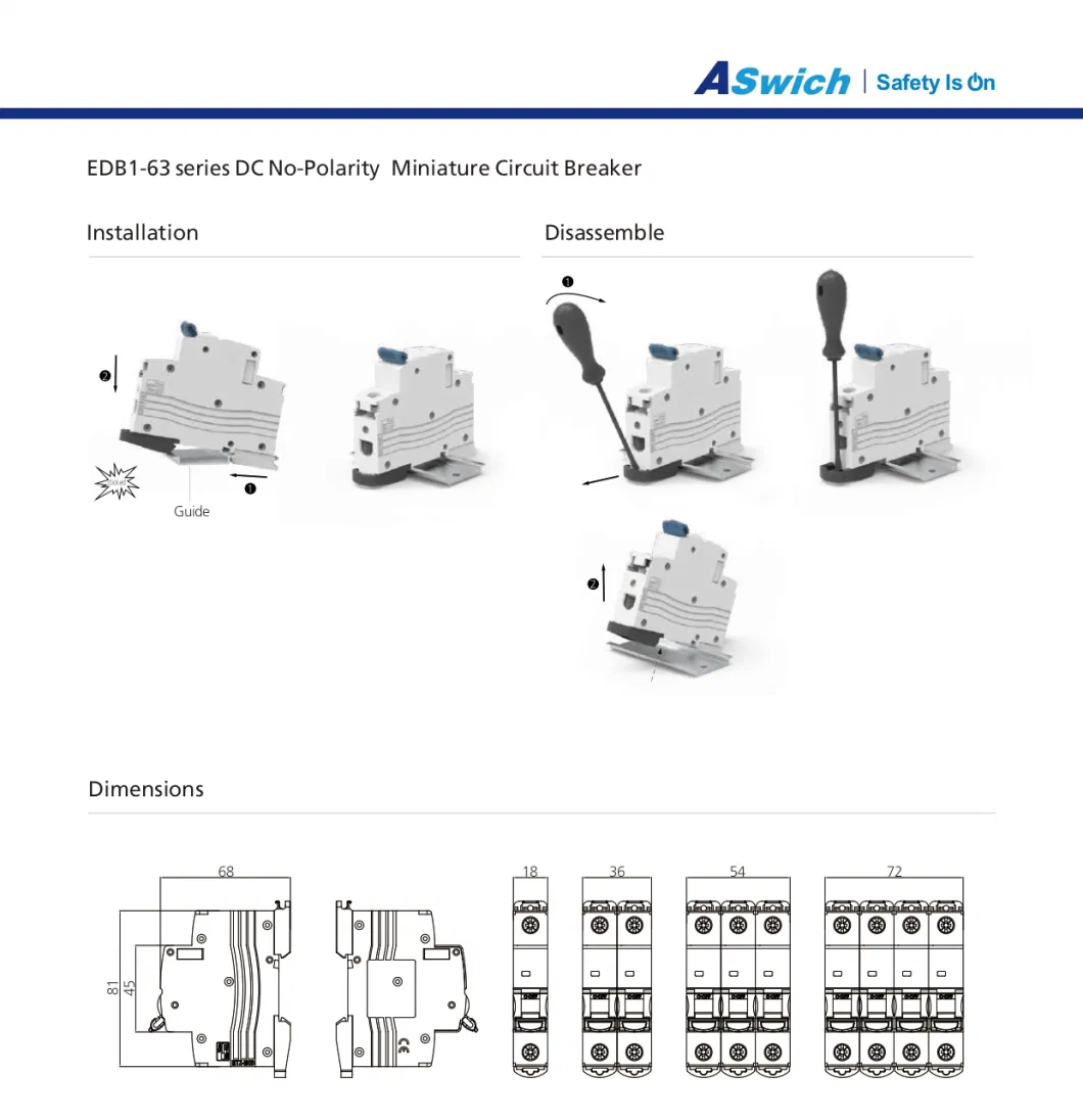 Professional Miniature Circuit Breaker Manufacturer AC DC Edb1-63 1p 2p 3p 4p 1A- 63 MCB Switch