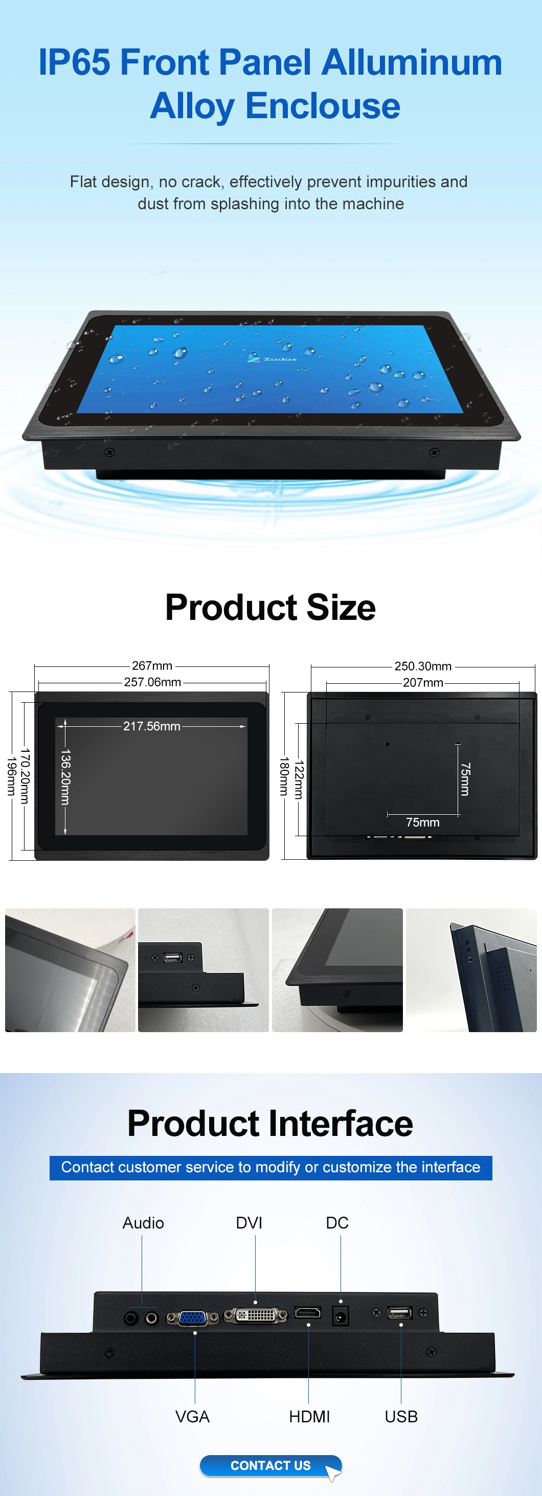 Hot Sell 10.1 Inch 1280*800 Embedded Mount VGA USB Icd Display with LED LCD Monitor.