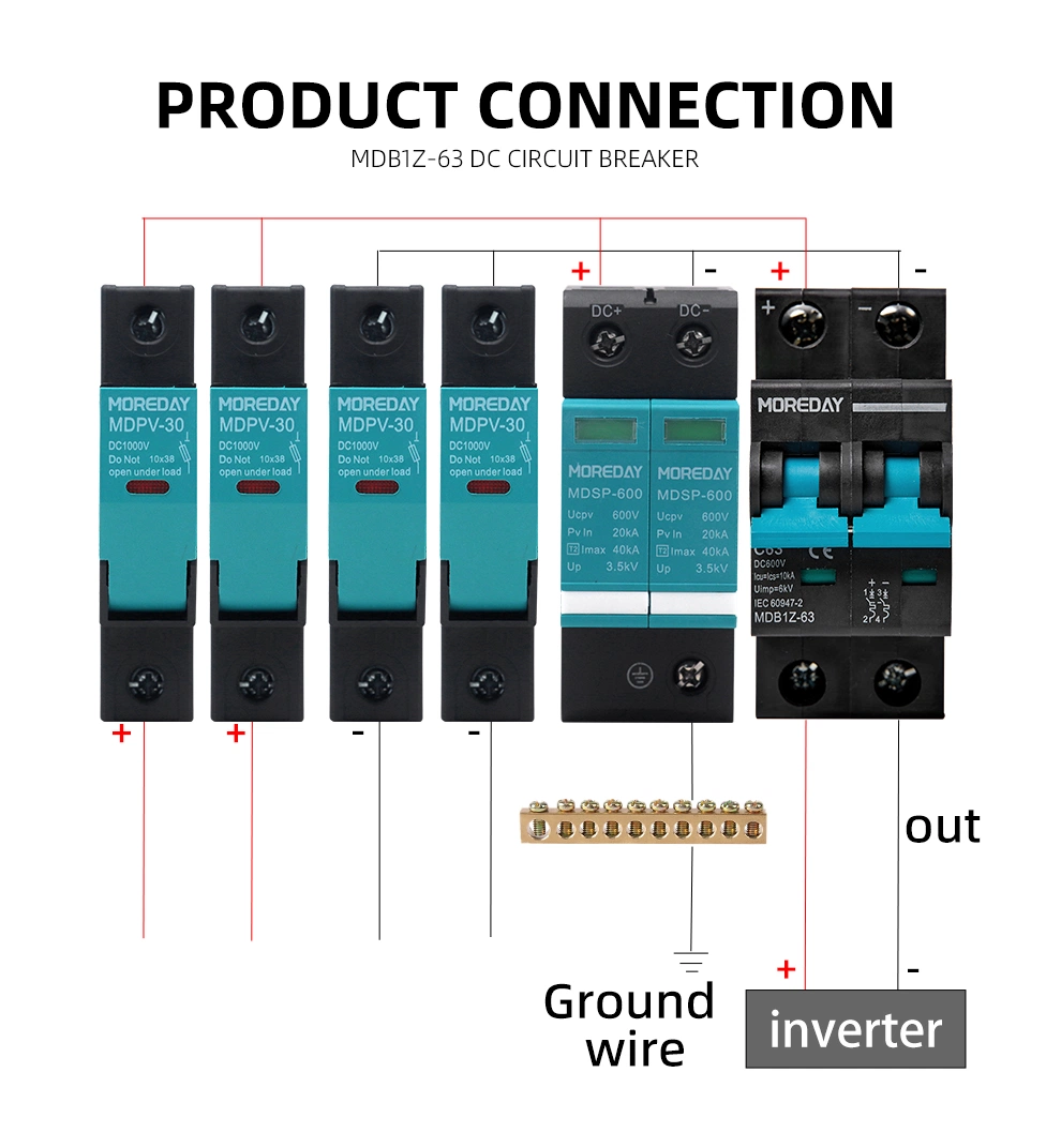 CE CB 1p 2p 3p 4p 6ka 250V 550V 750V 800V 1000V 1200V DC 16A 20A 32A 40A 63A DC Miniature Circuit Breaker MCB