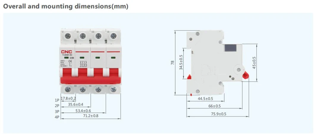 CNC Ycb6h-63 Series 6ka MCB 63A Electric Miniature Circuit Breaker 4.5ka 240/415V 1p 2p 3p 4p DIN Rail AC Mini Circuit Breakers