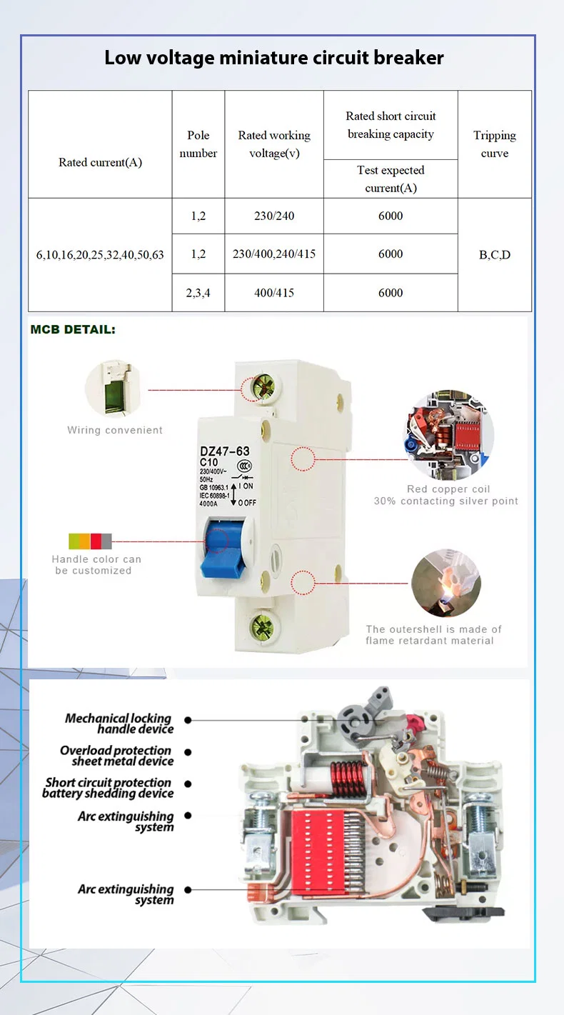 Low Voltage Switchgear 2p 6ka Economic Model MCB Circuit Breaker