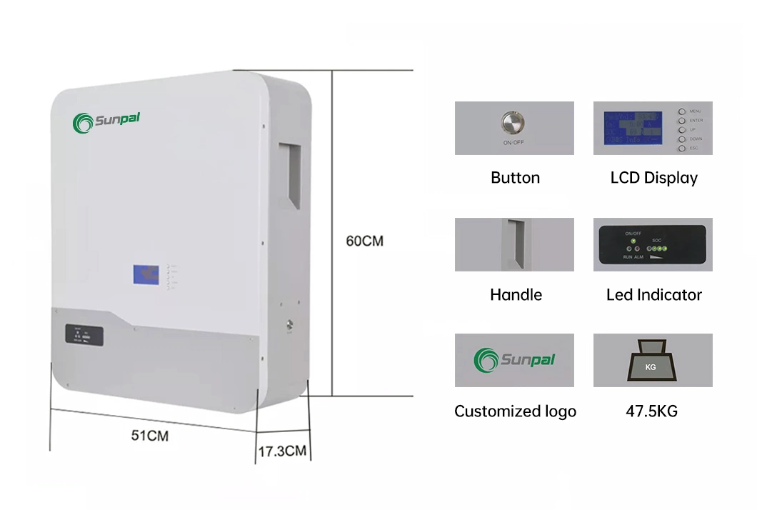 High Capacity Powerwall Home Energy Storage 48V 51.2V 200ah 10kwh BMS Icd Display Solar Lithium Ion Battery